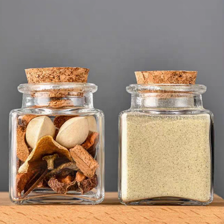 New Arrival Kitchenware Storage Empty 50ml Transparent Glass Spice Jar Square Spice Glass Jar With Cork