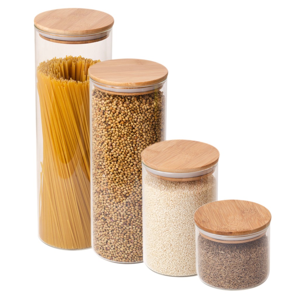 Wholesale Airtight Glass Jar Kitchen Glass Jar Container With Bamboo Lid for Storage Customizable Cylinder Sealed Air Tight