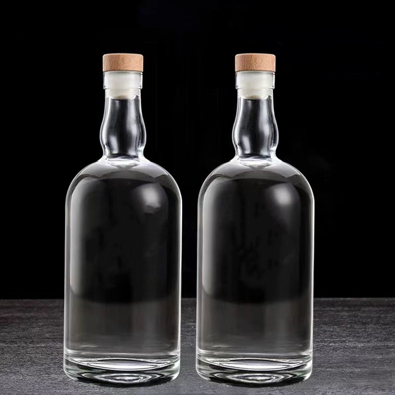 Recyclable  Nordic Empty Rum Whisky Vodka Spirit Glass Liquor Bottle 500ml 750ml With Cork for Liquor Whiskey 200ml 375ml 1L