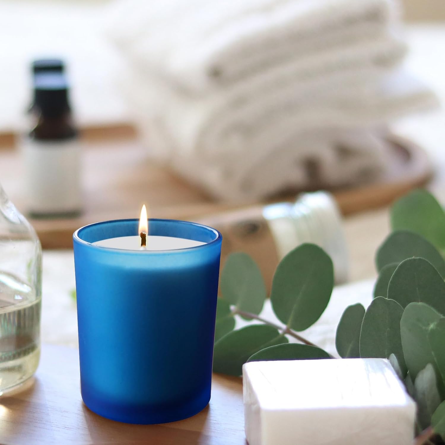 6 OZ 7 OZ 8 OZ Luxury Clear Empty Frosted Green Glass Jars for Making Candles Thick Glass Jars With Bamboo Lids