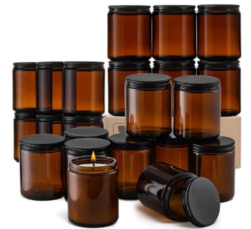 8 oz Amber Round Glass Candle Jars 4oz & 8oz Screw Lid Metal Cap Brown & Empty Jar lower  price
