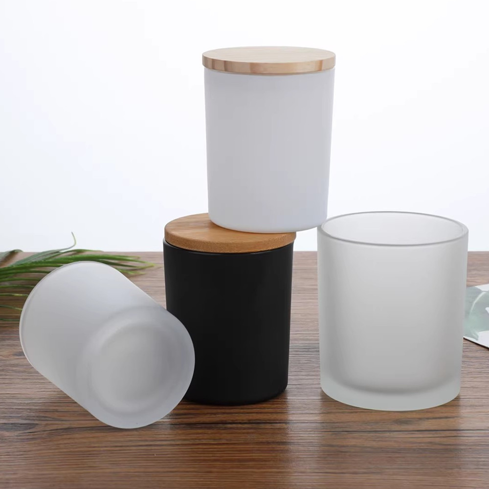 Wholesale  8oz 10oz 12oz 16oz Round Bottom Aura Luxury Matte Black White Glass Candle Jars With Cork Lids for Home Decoration