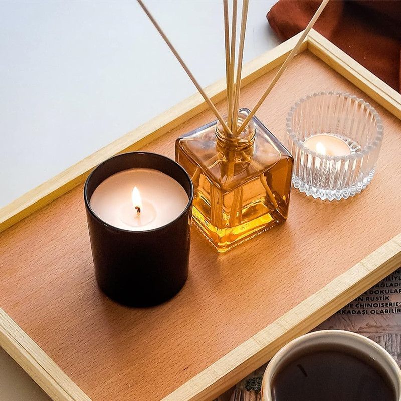 Wholesale 7oz 10oz 14oz Empty Matte Frosted White Black clear Glass Candle Jars With Wooden Lids for Candle Making