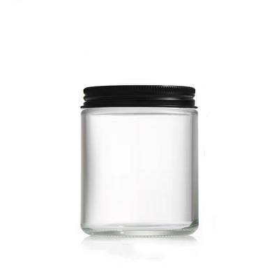 Luxury 4oz 8oz 9oz 16oz Empty Amber Clear Straight Sided Glass Candle Jar With Aluminum Metal Lids 240g