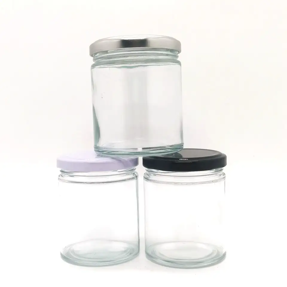 8oz 16oz Clear Amber Straight Side Glass Jars With White Gold Screw Lid
