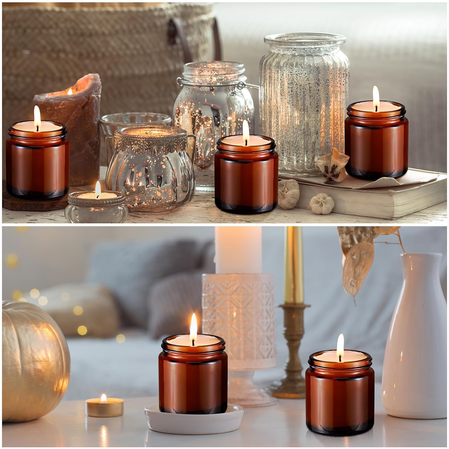 Wholesale  4oz 8oz 16oz Clear Amber Wide Mouth Straight Sided Making Scented Candle Glass Jar for Candle Making