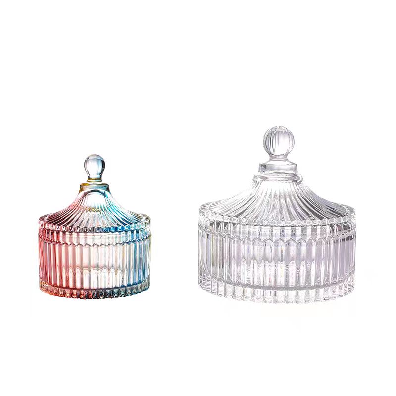 8oz 16oz Empty Custom Luxury Recyclable Ribbed Glass Candle Jar With Glass Lid