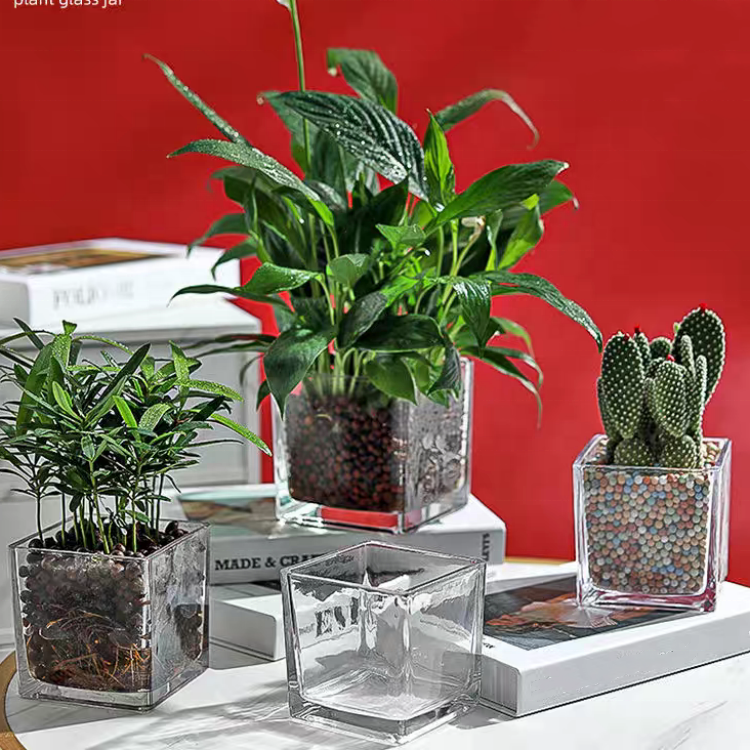 Home Decorative Square Glass Jar Clear Acrylic Glass Floor Square Flower Vase Wholesale