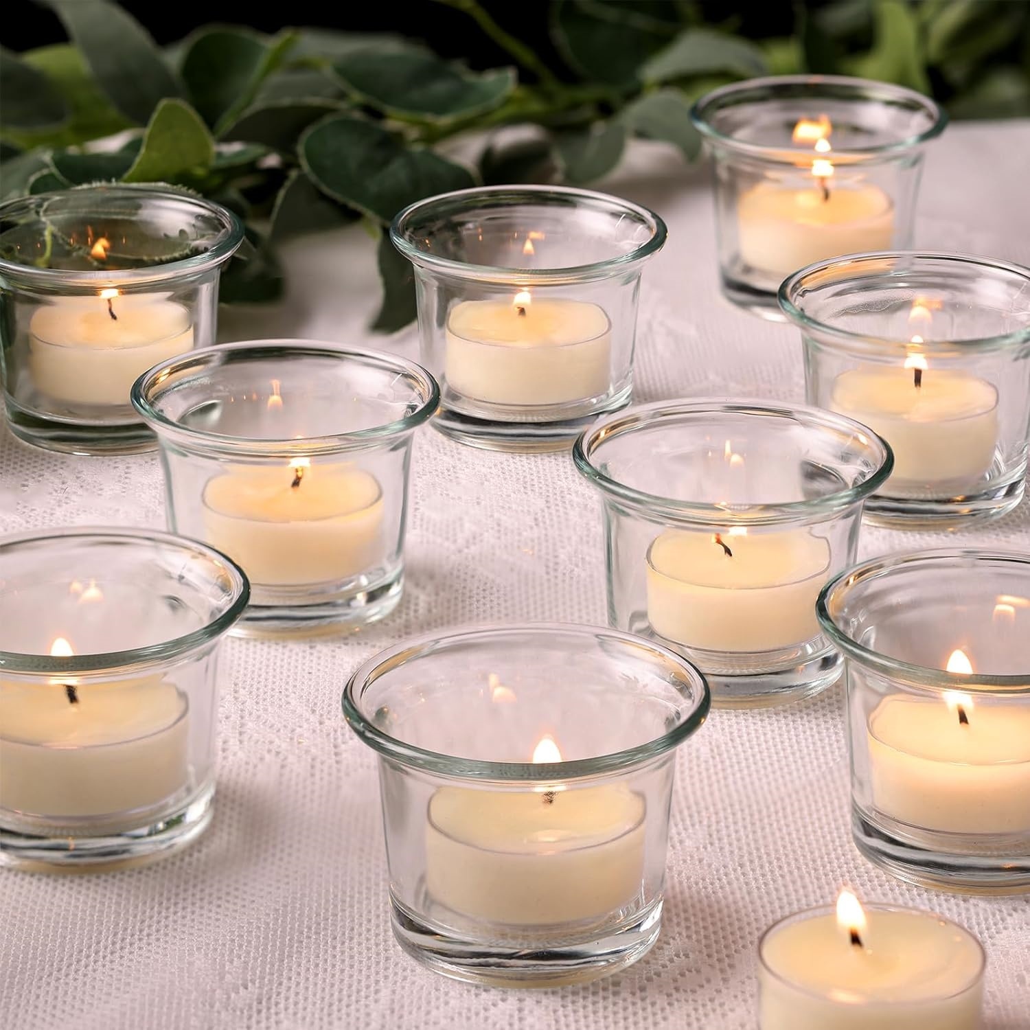 Cup Clear Glass Votive Holder Ivory Unscented Hand Poured Wax Church Spa Meditation Wall Sconce Shabbat Filled Candles
