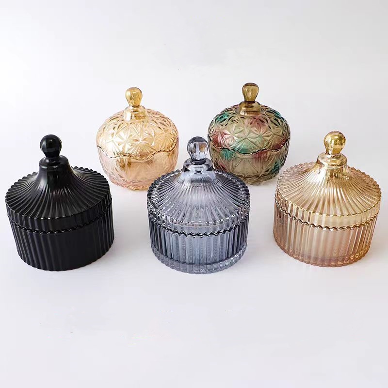 Custom Design Recyclable Fashion Iridescent Rainbow Empty Glass Candle Jar Color Luxury Holographic Candle Jar With Lid