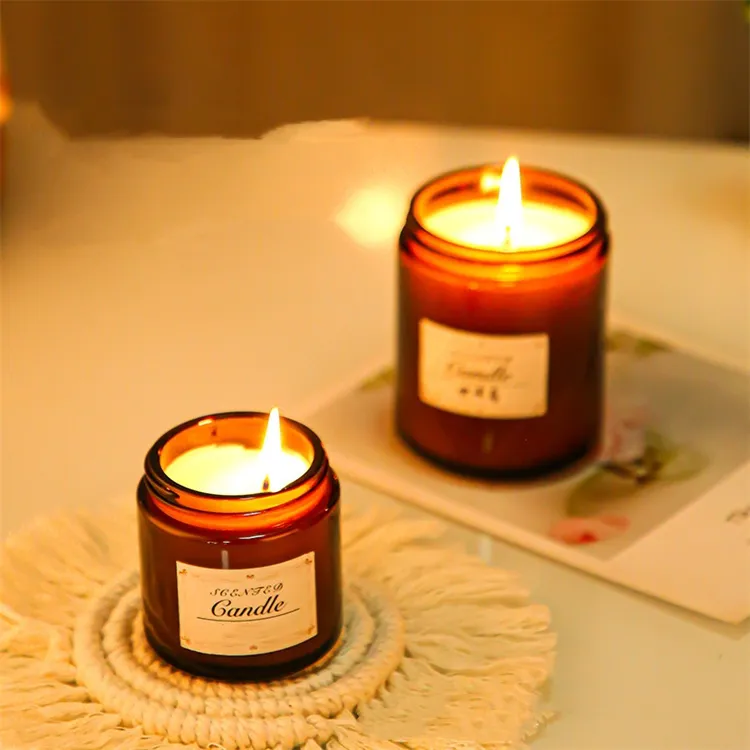 Empty 50ml 100ml 250ml 500ml Clear Amber Glass Candle Jar With Black Gold Aluminum Metal Lids Empty Jars for Candles
