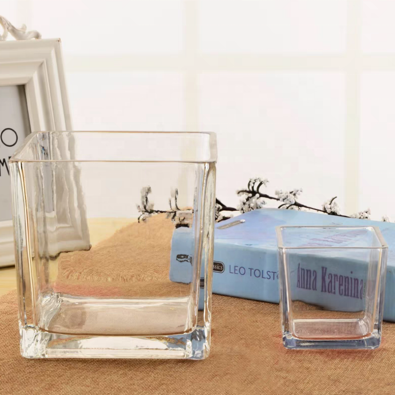 Wholesale 5oz 10oz 32oz 650ml Square Cube Glass Candle Jars Clear Large Candle Vessels for Fragrance Candles Making Diy Gift