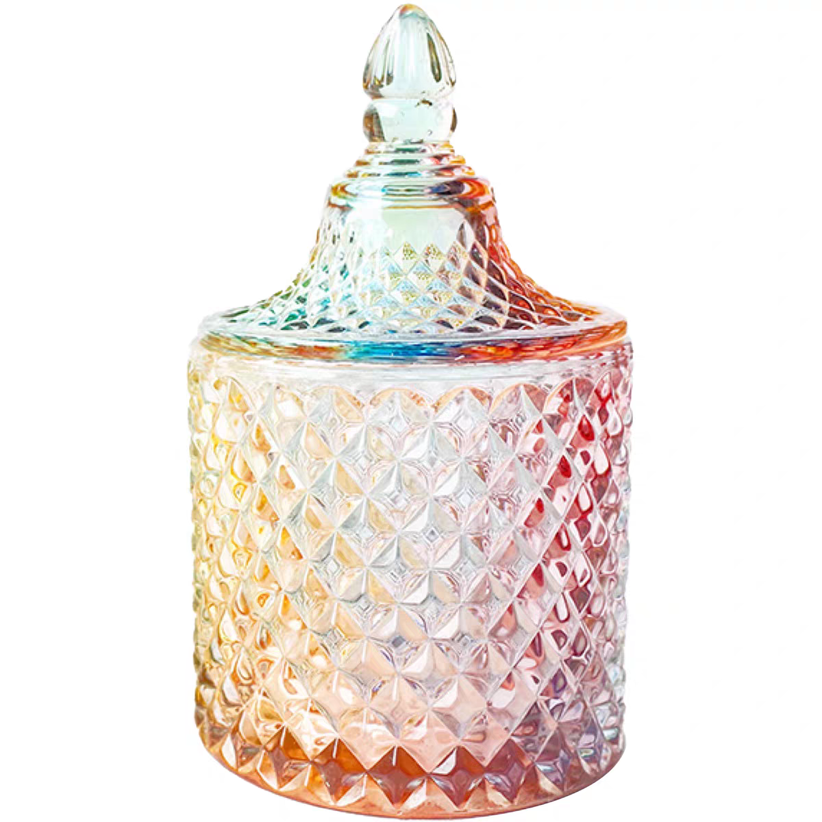 Wholesale 75ml 250ml 500ml  Round Recyclable Empty Luxury Iridesce Textured Ribbed Glass Candle Glass Jar for Gift & Craft