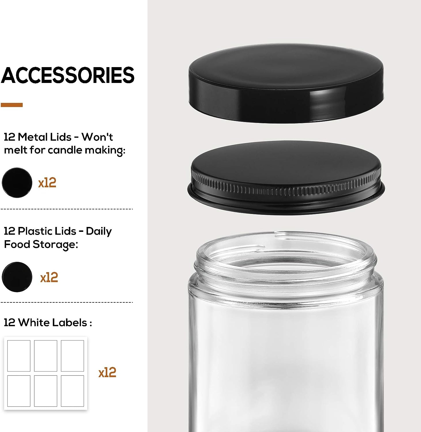 250g 4oz 8oz 16oz Amber Clear Luxury Empty Straight Sided Glass Candle Jar With Aluminum Metal Lids