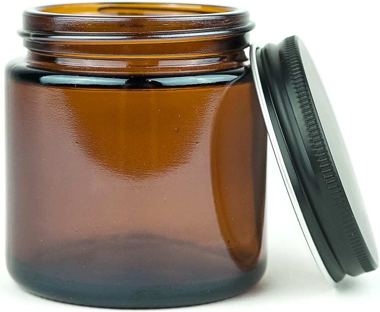 Hot Selling 4oz 8oz 16oz Wide Mouth Clear Amber Straight Side Round Glass Jar With Black Lids