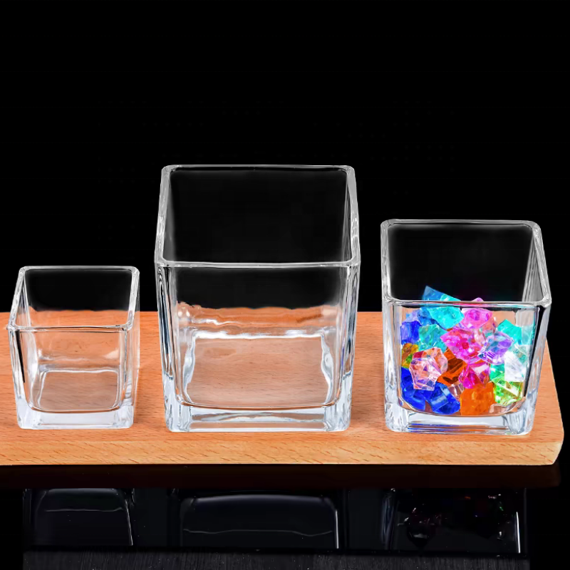 Square Glass Vase Recycled Glass Jars for Candle Making Square Glass Votive Candle Holder