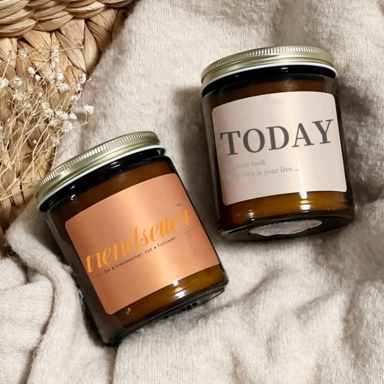 Wholesale Empty Candle Container Luxury Amber Glass Candle Jar With Lid 9oz