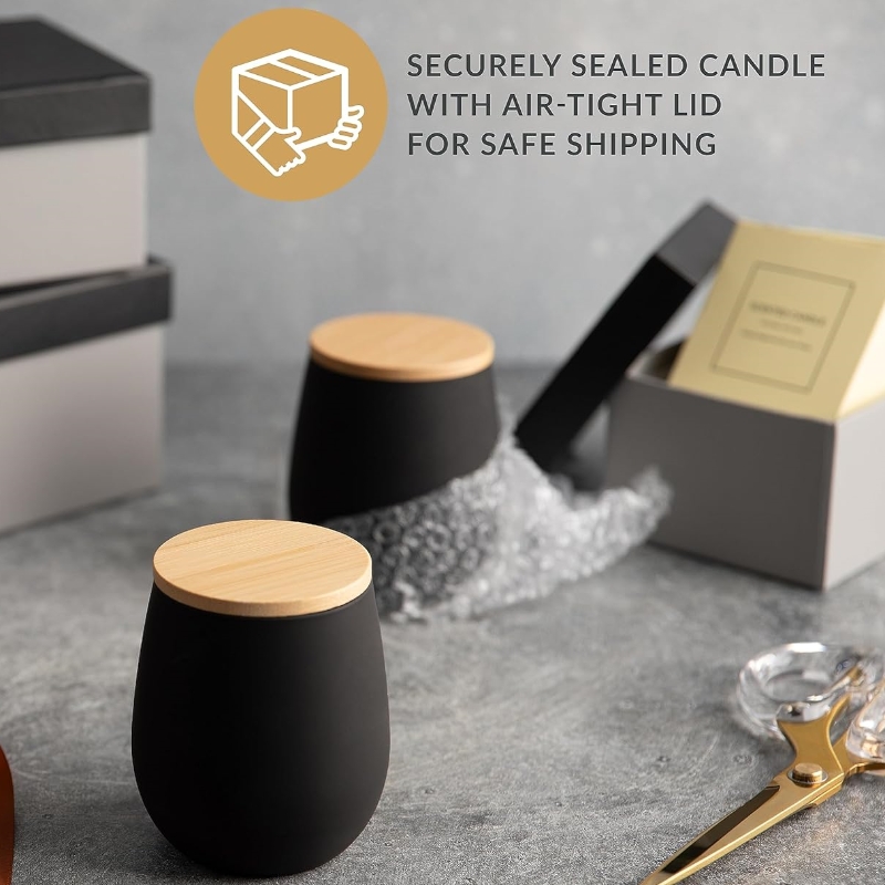 Bulk Candle Vessels Hot Sale 10oz 11oz 9oz Matte Black Glass Candle Jars With Black Wood Bamboo Lid for Massage Candle