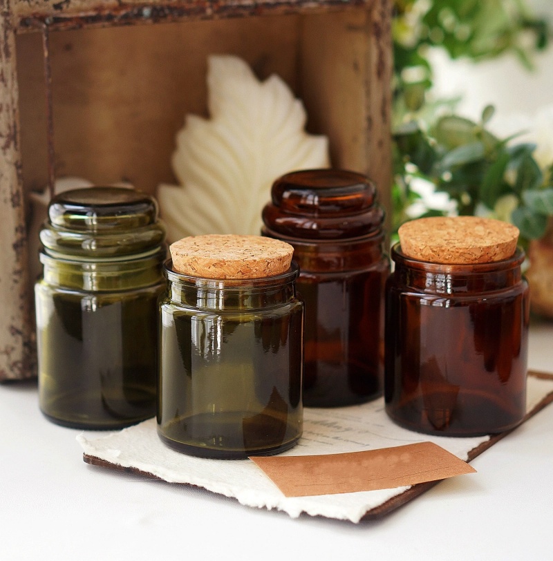 Wholesale 100ml Mini Glass Scented Candle Cup Candlestick Amber Transparent Candle Jar With Wooden Stopper