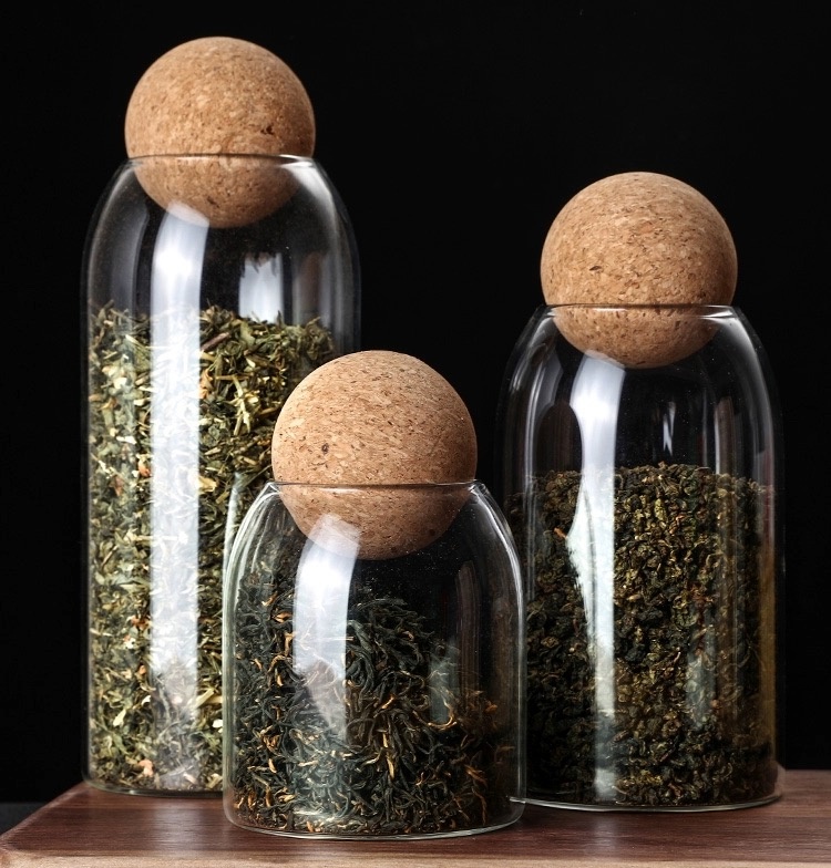 Transparent Glass Food Storage Containers Clear Round Shape Gglass Jar Cork Stopper With Cork Lids Ball Stopper