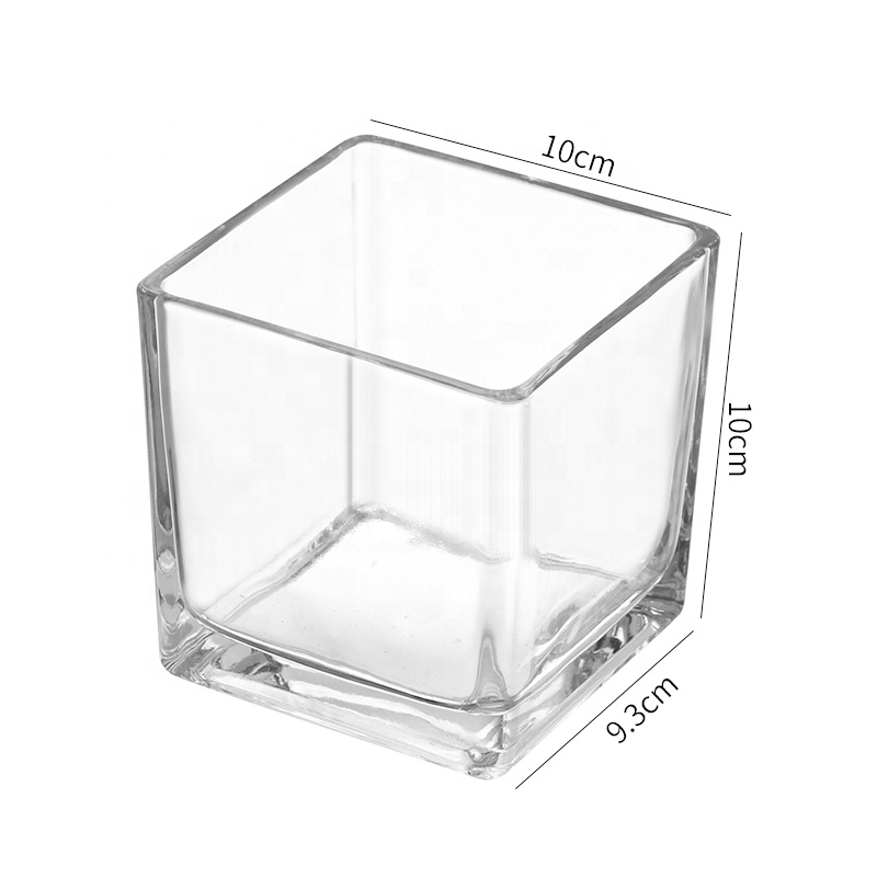Custom 8oz 10oz 12oz Transparent Square Glass Candle Jars Empty Clear Scented Candle Glass Container Jar With Lid