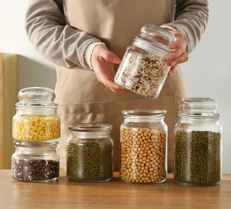 Wholesale 325ml 350ml 500ml 750ml Empty Clear Storage Glass Jar Tea Jar Food Storage Container With Lid for Seasoning Tea Candy