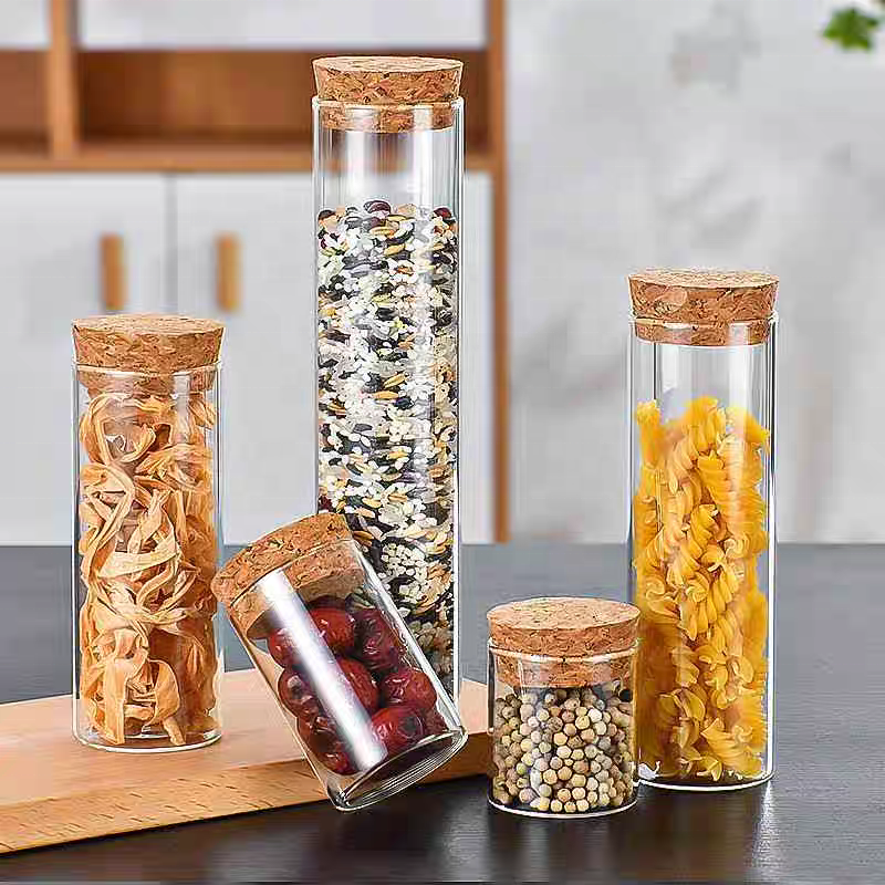 Wooden Stopper Glass Tube Vials Various Sizes Wishing Glass Bottle Glass Jars With Cork Lids for Kitchen Food Storage Containers