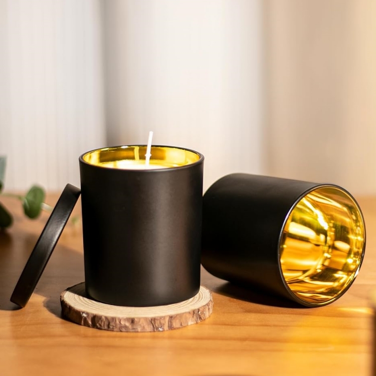 Black Candle Container With Gold Interior, Candle Tis, Vessel With Metal Lids Empty Matte Black Jars for Candle Making