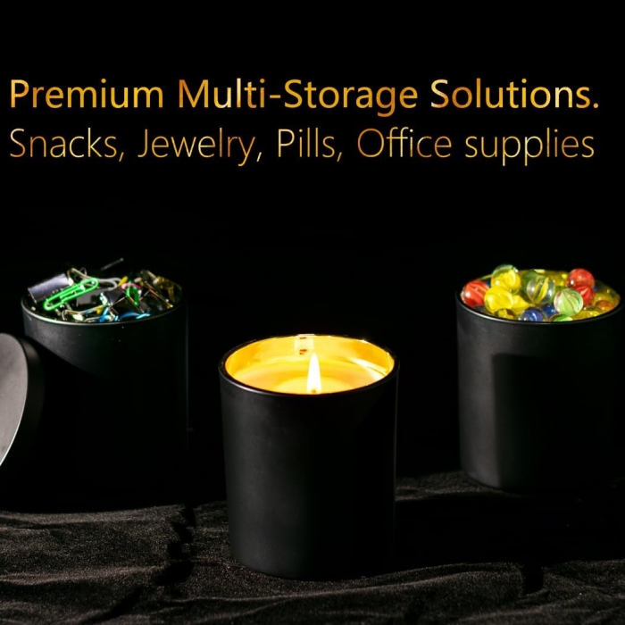 Customized Elegant Cylinder Matte Black and White Electroplated Gold Silver Inside Glass Candle Jars With Lid