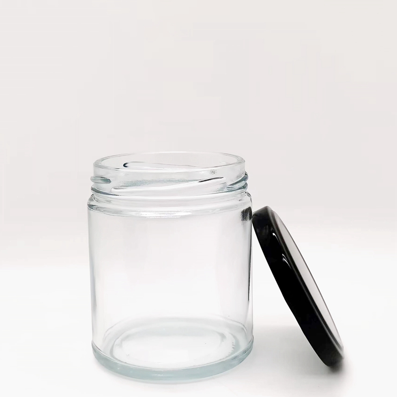 Recyclable Best-selling 8oz 9 oz 270ml Clear Straight Round Sided Glass Candle Jar With the Black Metal Lid