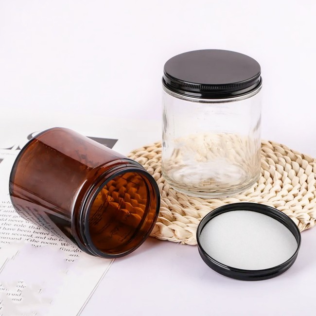 9oz 270ml 8oz 240ml Frost Clear Amber Glass Straight Sided Glass Candle Jar With Gold Black Silver Aluminum Lids