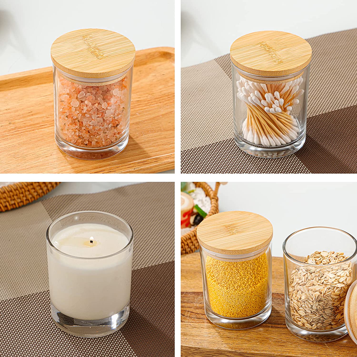 Heat Resistant DIY Candle Making Container With Bamboo Lid Clear Glass Candle Jar With Wooden Lid