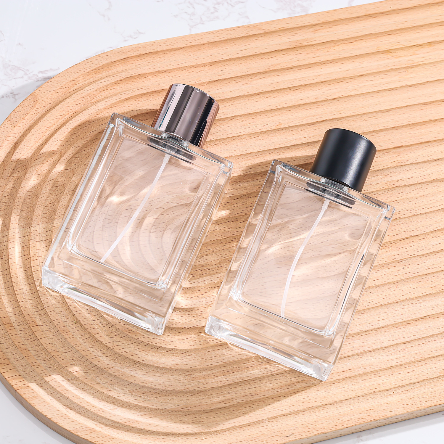 Luxury 30ml 50ml 100ml Custom Empty Square Glass Perfume Bottle Round Flat Shape With Roll Sealing Essential Cosmetics Packing