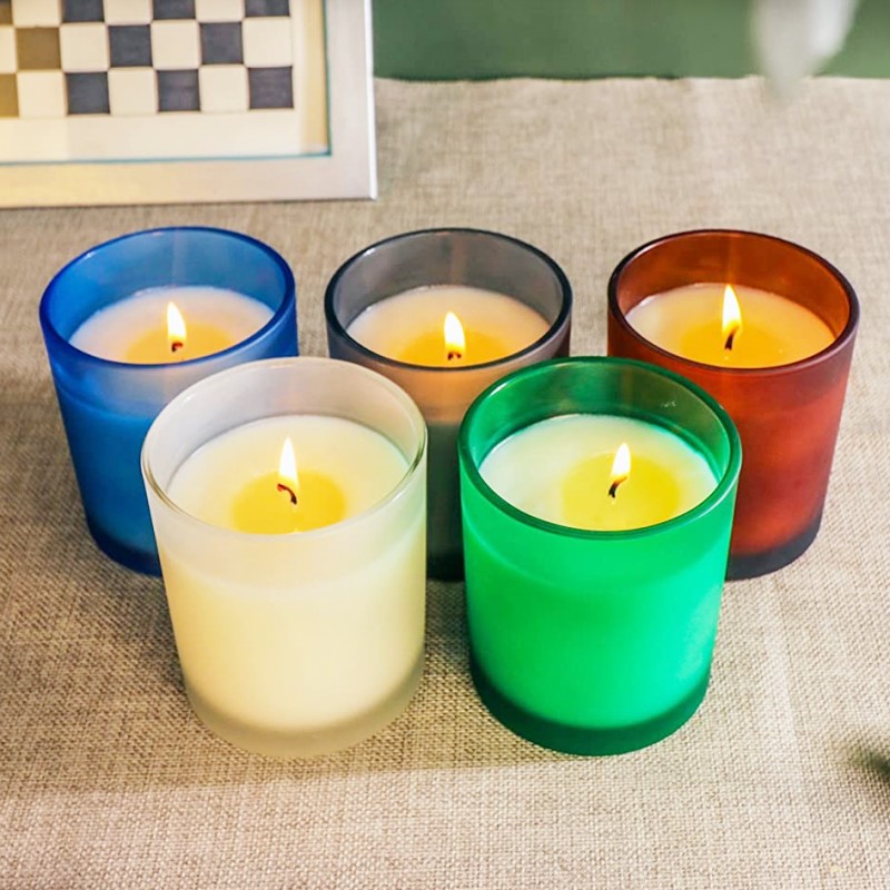 Hot Selling 7oz & 10oz Green Cylinder Glass Candle Jars for Homemade Candle Room Decorative Frosted Empty Wooden Metal Lids