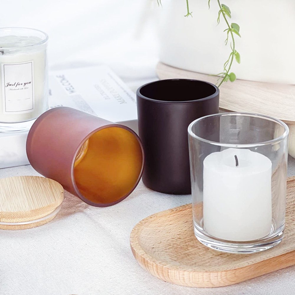 Wholesale Custom Empty Clear Frosted Matte Red Round Cylinder Candle Jar With Wooden Lid Offset Printing for Candle Making