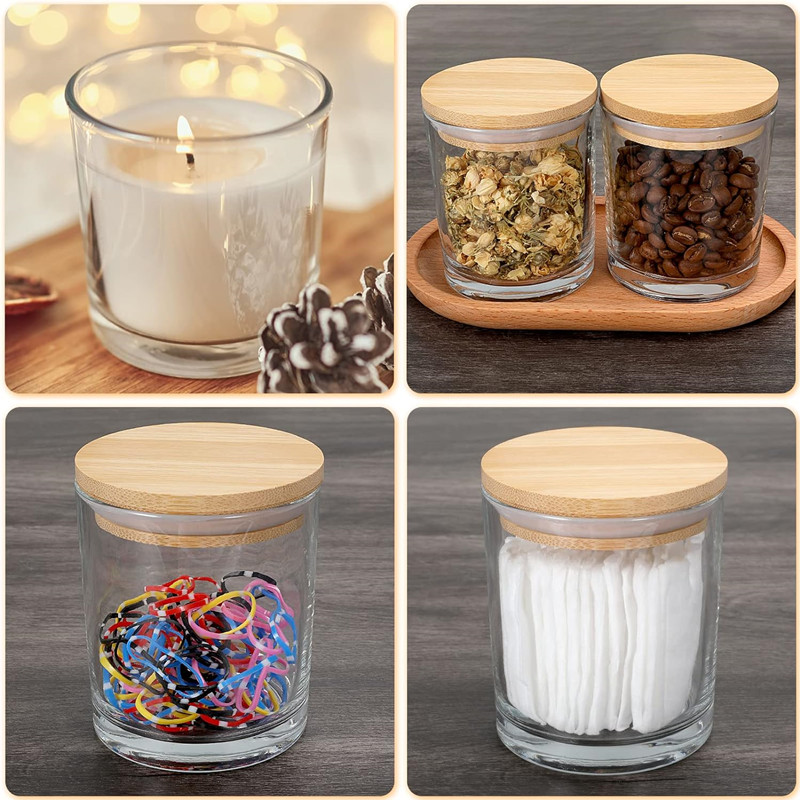 Empty Candle Vessel Luxury Frosted Matte Black Glass Candle Jars Container With Bamboo Wood Cork Lid 8oz 10oz 14oz