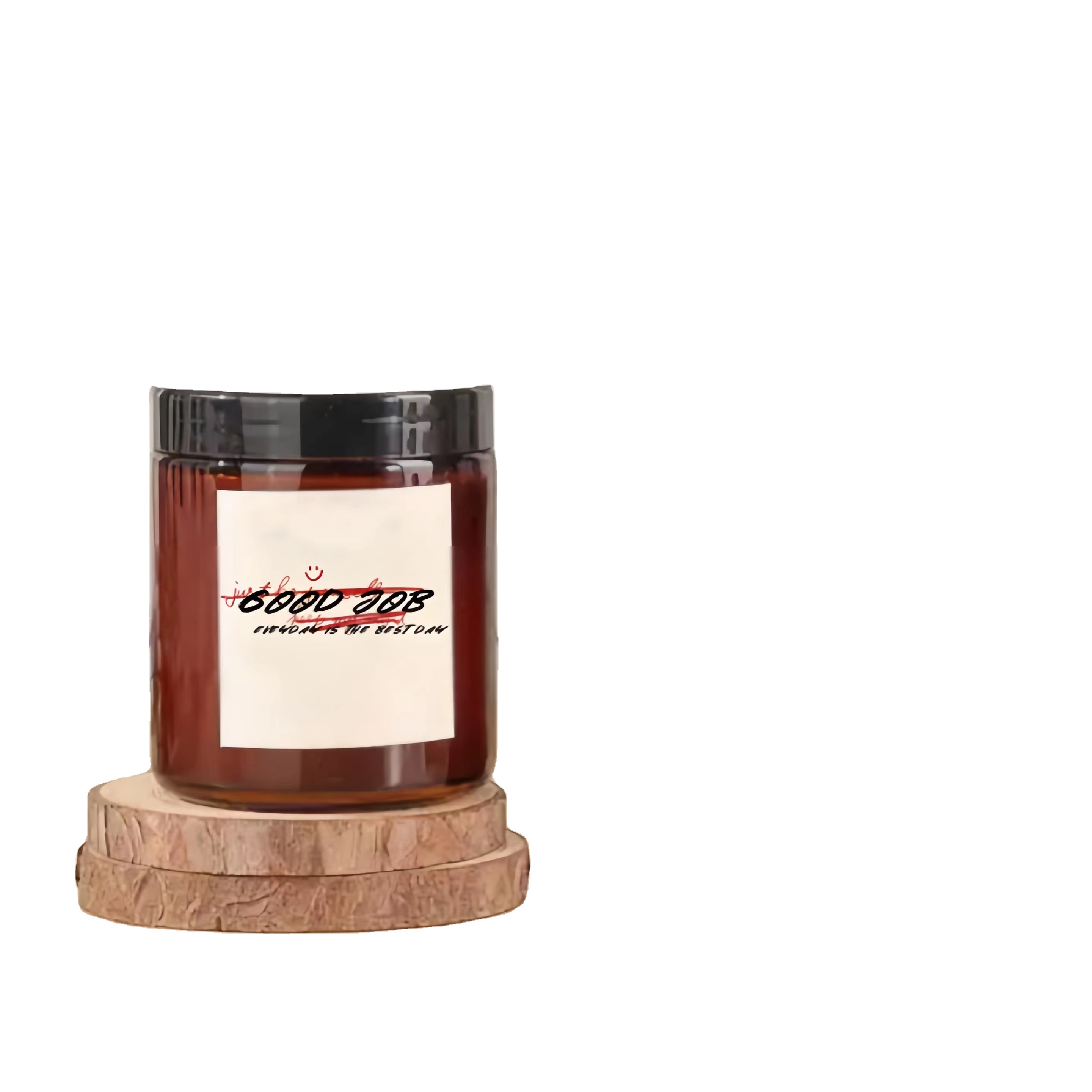 6oz 180ml Amber Luxury Empty Round Straight Sided Glass Candle Jar With Black Lids