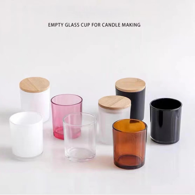 Low Price Wholesale 200ml 300ml 375ml Custom Color Frosting Glass Candle Jars With Wooden Lid