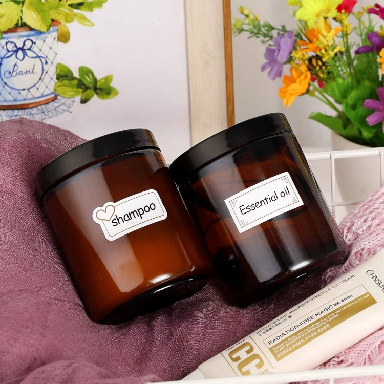 8 OZ Thick Amber Round Glass Jar With Black Metal Lid Empty Candle Making Jar Food Storage Container Mason Jar for Powder Liquid