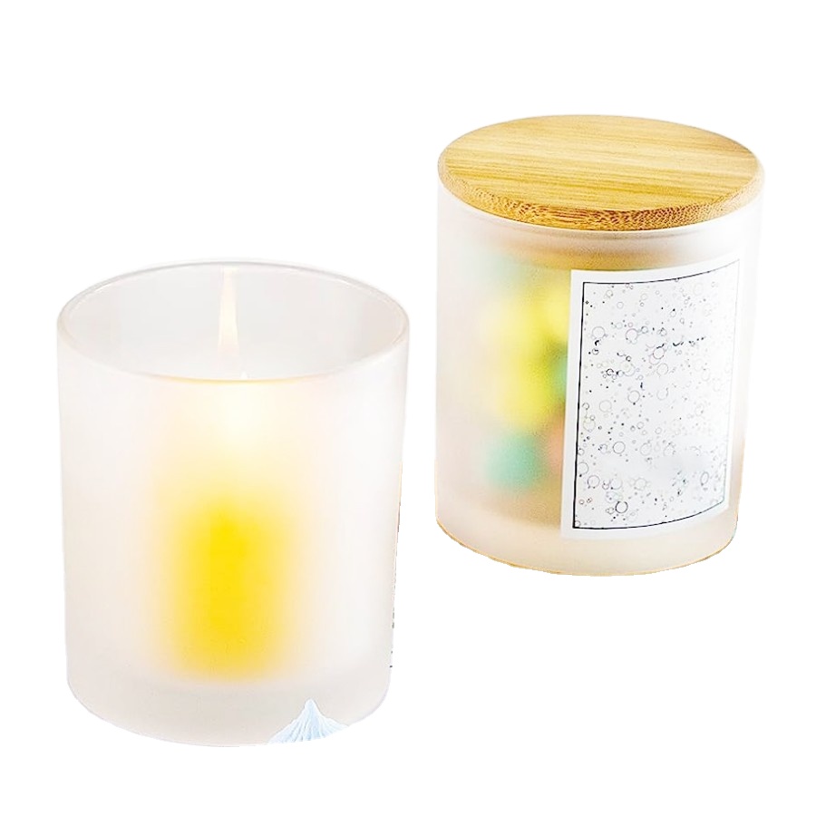 6oz 8oz 10oz Whoelsae Custom Luxury Frosted Empty Glass Candle Jars With Wooden Lids 200ml 320ml 430ml