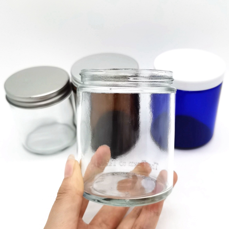 8oz Empty Recyclable Straight Sided Gold Glass Packaging Candle Jars Clear Amber Glass Skincare Cream Jars With Cap