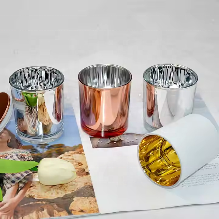 Modern Luxury Glass Candle Holder Custom Candle Jar With Metal Lid Electroplated Jars Luxury for Candle Making