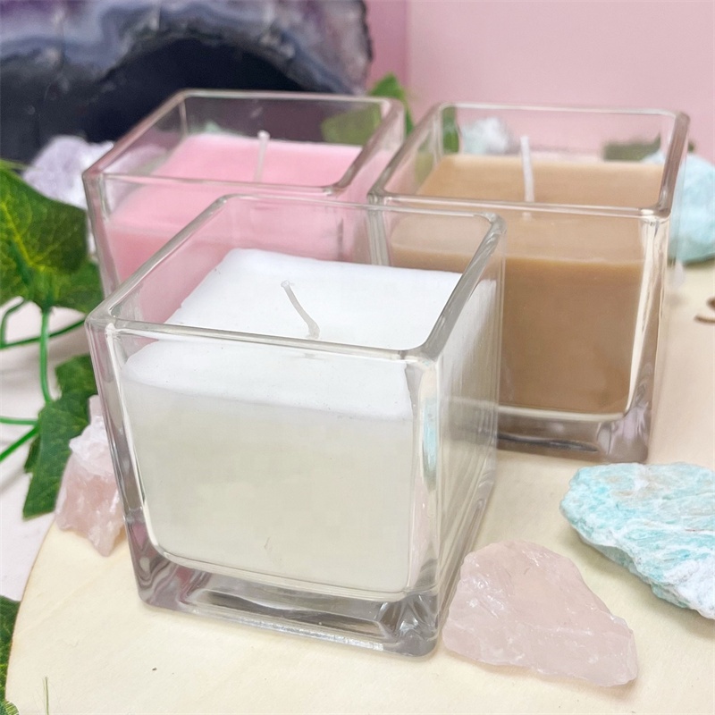 Hand Made 3oz Square Minimalist Glass Jar Candle, Different Scents- Soy Wax Aromatherapy, Healing Home Decor