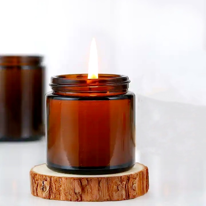 4 oz 8 oz 16 oz Empty Glass Jar With Aluminum Plastic Metal Lid for Scented Amber Candles Pattern Storage Food Chemical Use