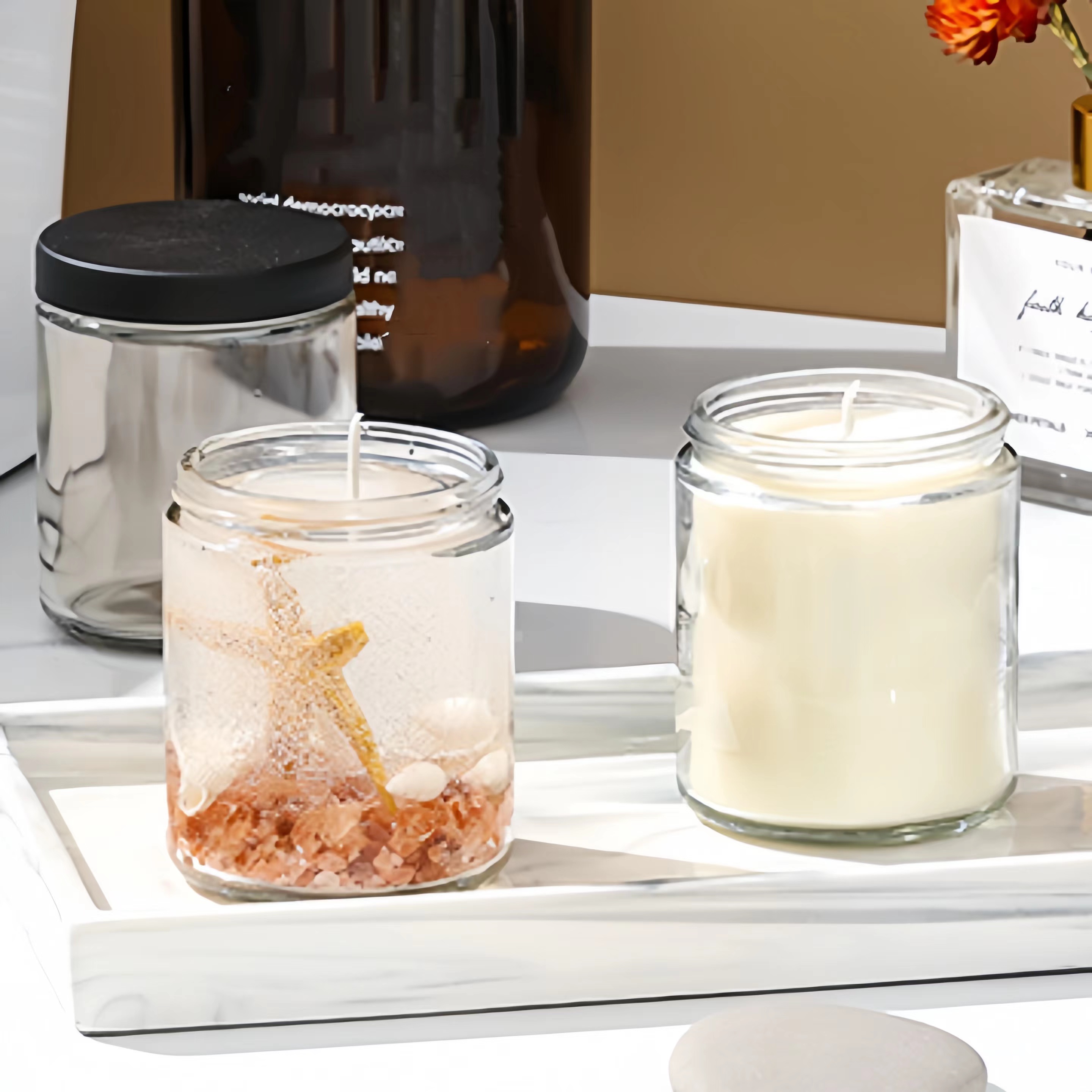 Wholesale 4oz 8oz 16oz Sage Home Decor Classical  Scented Candle Glass Jar Empty Candle Cup Bottle With Lid Glass Candle Jar