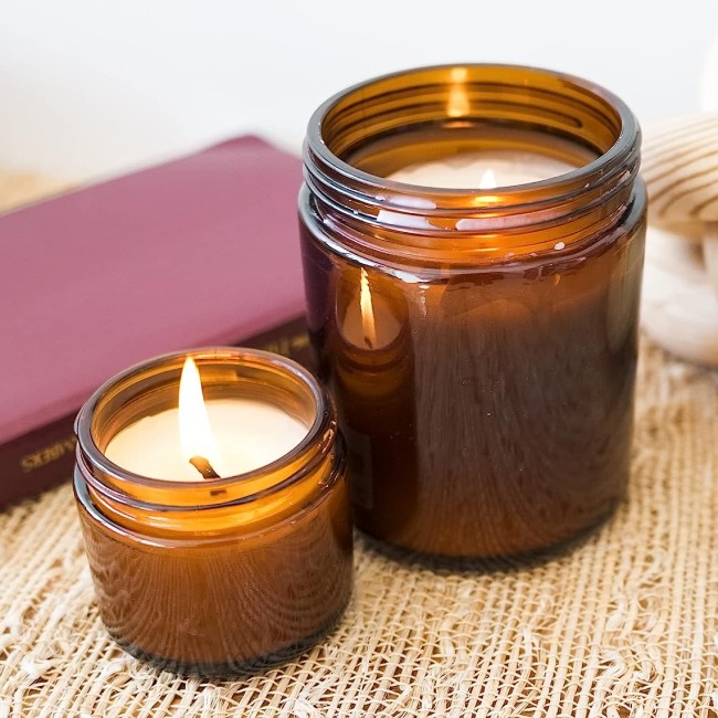Luxury Bespoke Aromatherapy Essential Oil Soy Wax Candle in Amber Glass Jar