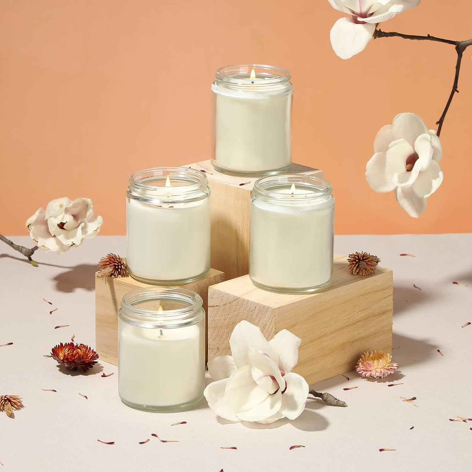 6 Oz Clear Empty Jars for Making Candles Thick Glass Jars With Bamboo Lids