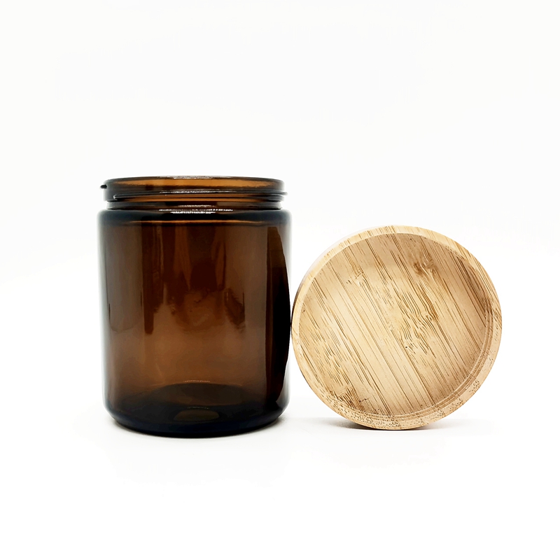 Custom 8oz 9oz Clear Cosmetic Jars  250ml Amber Glass Body Butter Scrub Lotion Powder Hair Cream Skincare Food Jar W/ Bamboo Cap