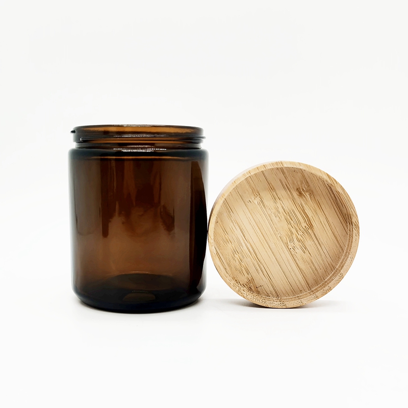 Round 9oz 270ml Brown Luxury Empty Straight Sided Glass Candle Cream Jar With 70 400 Finish Bamboo Screw Top Lids for Sale