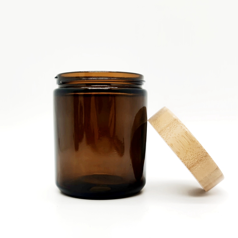 Medicine Packaging Set 250ml Cream Jar 8oz 9oz Amber Glass Cosmetic Capsule  Bottle With Bamboo Lid